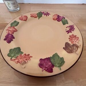Harvest Dinner Holiday Plate Multicolor Autumn Fall Leaves Brown Trim One Plate